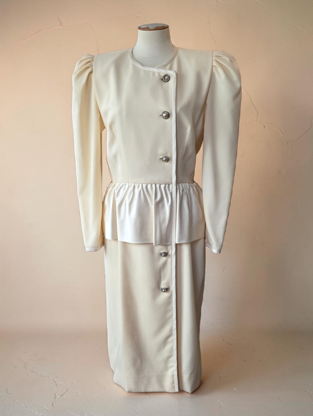 Vintage 1970's  Wool Peplum Dress Structured Shoulder Womens Size 10